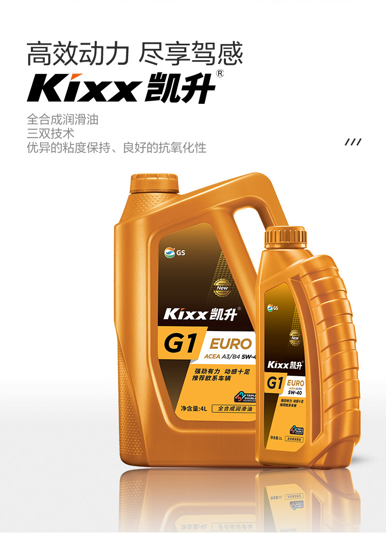 GS (Kixx) 凱升G1 Euro 全合成機油 5W-40 A3B4級 金凱系列 1L-第2張圖片-鄭州市冠恒貿易有限公司【官方網站】-車用潤滑油服務專家