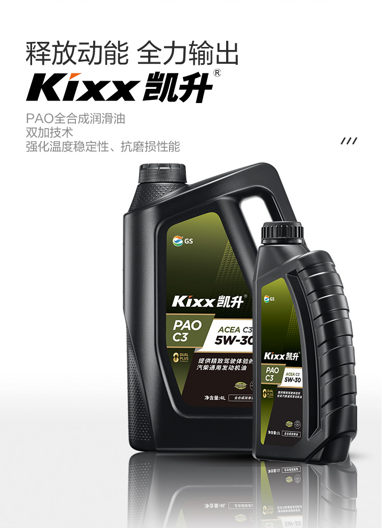 GS (Kixx) 凱升PAO全合成機(jī)油 5W-30 C3級(jí) 黑凱系列 4L-第2張圖片-鄭州市冠恒貿(mào)易有限公司【官方網(wǎng)站】-車用潤(rùn)滑油服務(wù)專家